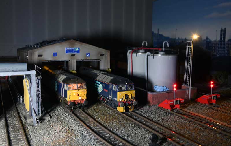 Swinton TMD - Night time at Swinton TMD, two locomotives wait on the DRS shed for their next turn of duty.