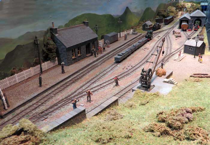 A view of Llanbryneglws station with a slate train waiting to depart for Talybont.